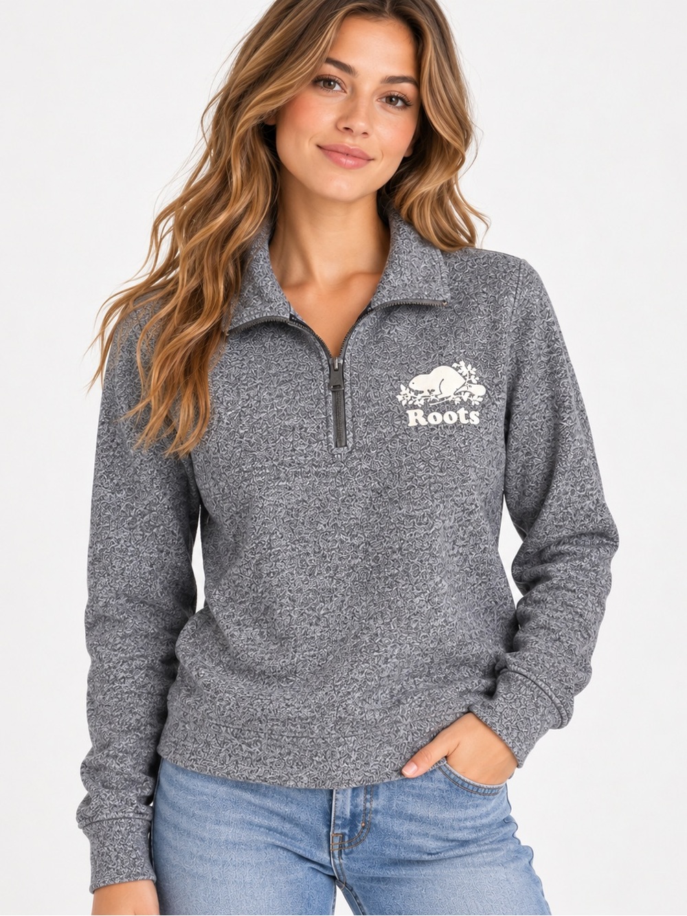 Roots Women’s Grey Quarter Zip Pullover Size S